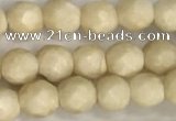 CRJ626 15.5 inches 4mmm faceted round white fossil jasper beads