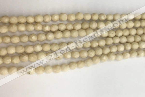 CRJ626 15.5 inches 4mmm faceted round white fossil jasper beads