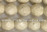 CRJ627 15.5 inches 6mm faceted round white fossil jasper beads