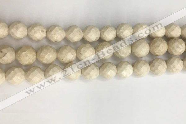 CRJ629 15.5 inches 10mm faceted round white fossil jasper beads