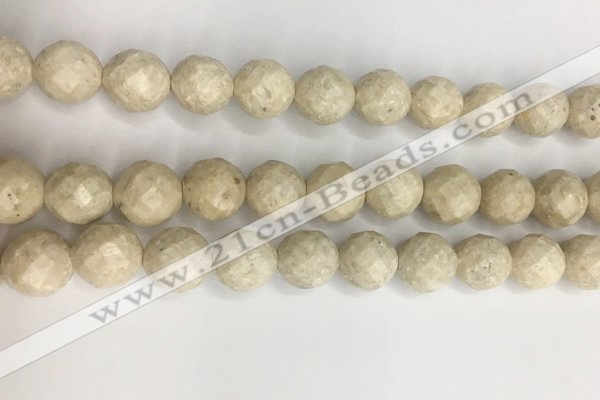 CRJ630 15.5 inches 12mm faceted round white fossil jasper beads