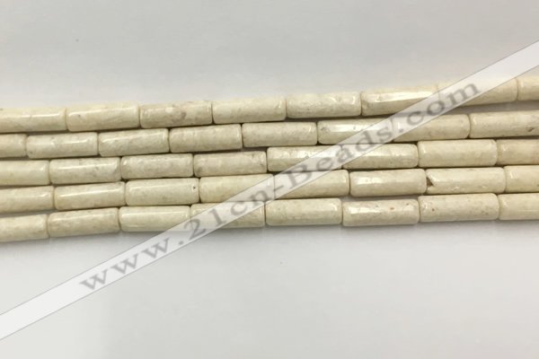 CRJ634 15.5 inches 4*13mm tube white fossil jasper beads wholeasle