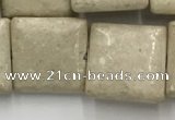 CRJ639 15.5 inches 14*14mm square white fossil jasper beads wholeasle