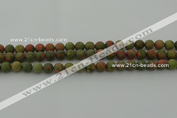 CRO1062 15.5 inches 8mm round matte unakite beads wholesale