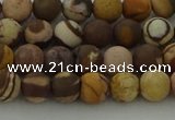 CRO1071 15.5 inches 6mm round matte brown zebra jasper beads