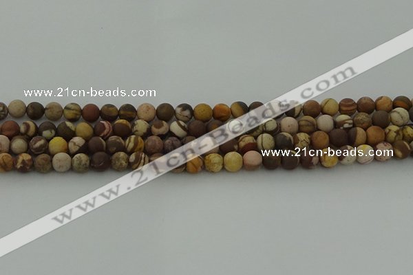 CRO1071 15.5 inches 6mm round matte brown zebra jasper beads