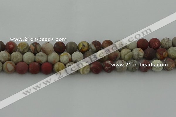 CRO1093 15.5 inches 10mm round matte laguna lace agate beads