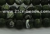 CRO1121 15.5 inches 6mm round matte green silver line jasper beads