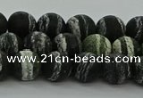 CRO1122 15.5 inches 8mm round matte green silver line jasper beads