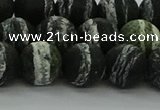 CRO1124 15.5 inches 12mm round matte green silver line jasper beads