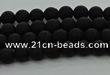 CRO1130 15.5 inches 4mm round matte black agate gemstone beads