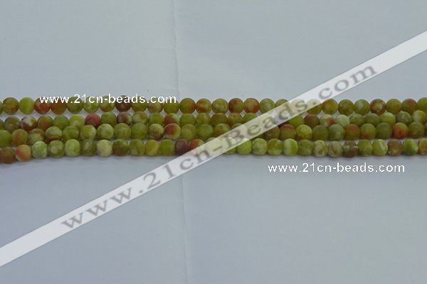 CRO1150 15.5 inches 4mm round matte green dragon serpentine jasper beads