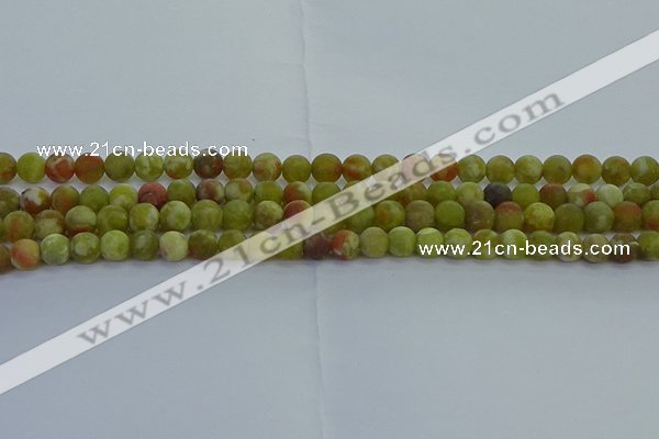 CRO1151 15.5 inches 6mm round matte green dragon serpentine jasper beads