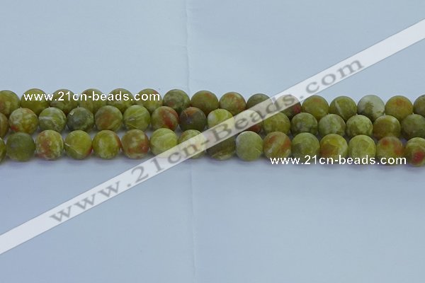 CRO1153 15.5 inches 10mm round matte green dragon serpentine jasper beads