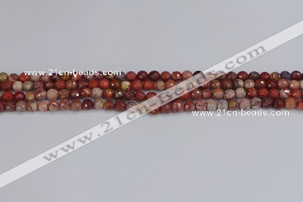 CRO1188 15.5 inches 4mm faceted round red porcelain beads