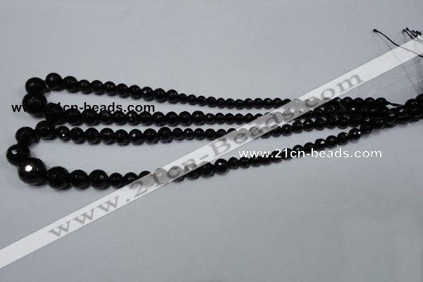 CRO702 15.5 inches 6mm – 14mm faceted round black agate beads