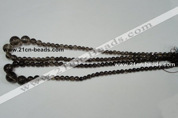 CRO743 15.5 inches 6mm – 14mm faceted round smoky quartz beads