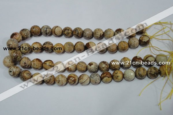 CRO765 15.5 inches 14mm faceted round picture jasper beads wholesale