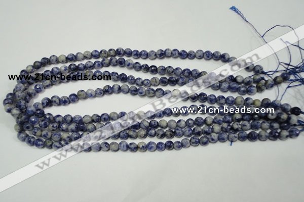 CRO771 15.5 inches 6mm faceted round blue spot stone beads wholesale