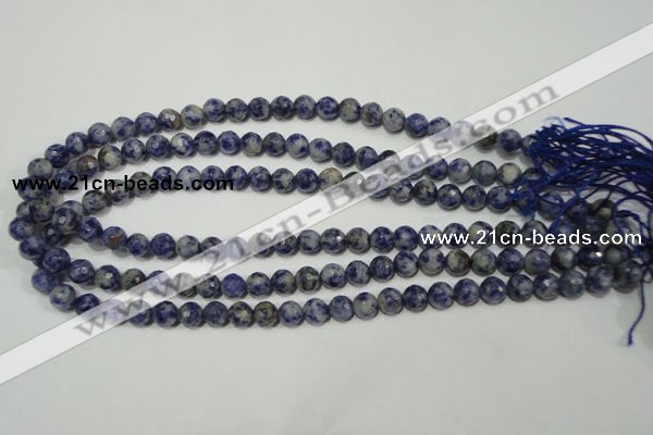 CRO772 15.5 inches 8mm faceted round blue spot stone beads wholesale