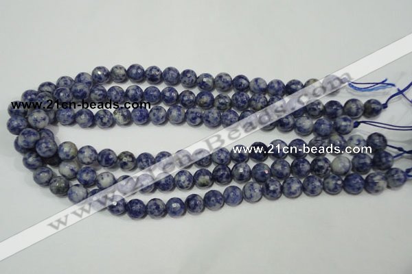 CRO773 15.5 inches 10mm faceted round blue spot stone beads wholesale