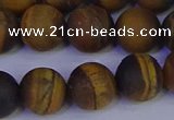 CRO965 15.5 inches 14mm round matte yellow tiger eye beads wholesale