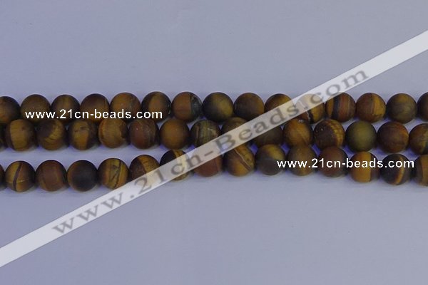 CRO965 15.5 inches 14mm round matte yellow tiger eye beads wholesale