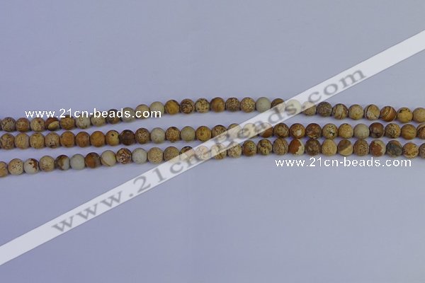 CRO970 15.5 inches 4mm round matte picture jasper beads wholesale