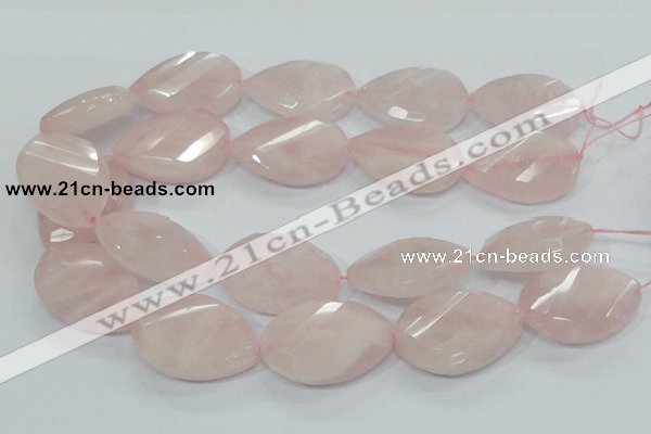 CRQ103 15.5 inches 30*40mm twisted teardrop natural rose quartz beads