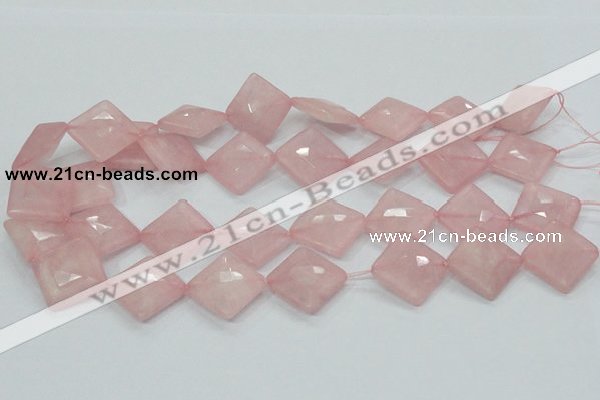 CRQ107 15.5 inches 20*20mm faceted diamond natural rose quartz beads