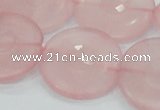 CRQ111 15.5 inches 30mm faceted coin natural rose quartz beads