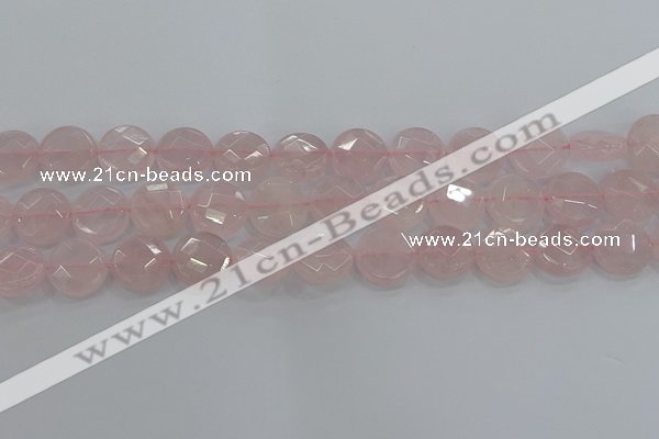 CRQ139 15.5 inches 15mm faceted coin natural rose quartz beads