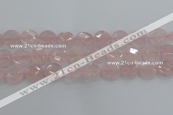 CRQ141 15.5 inches 20mm faceted coin natural rose quartz beads