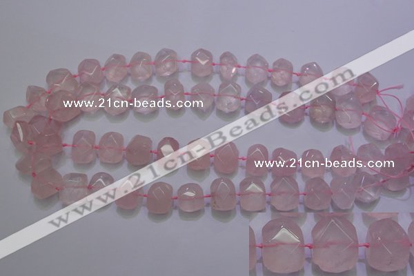 CRQ274 10*13mm – 15*17mm faceted nuggets rose quartz beads