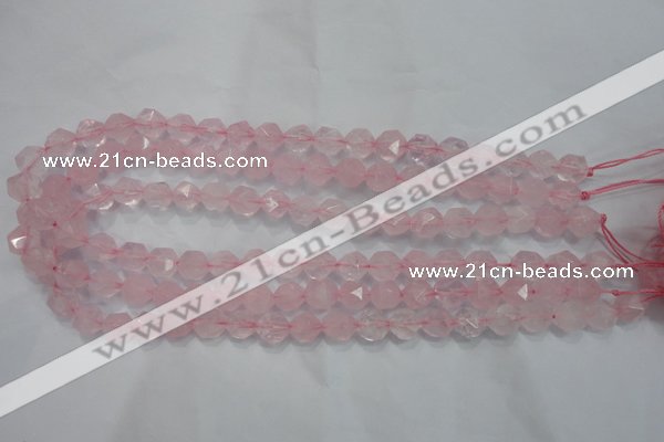 CRQ302 15 inches 10mm faceted nuggets rose quartz beads