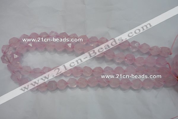 CRQ303 15 inches 12mm faceted nuggets rose quartz beads