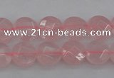 CRQ360 15.5 inches 8mm faceted coin rose quartz beads wholesale