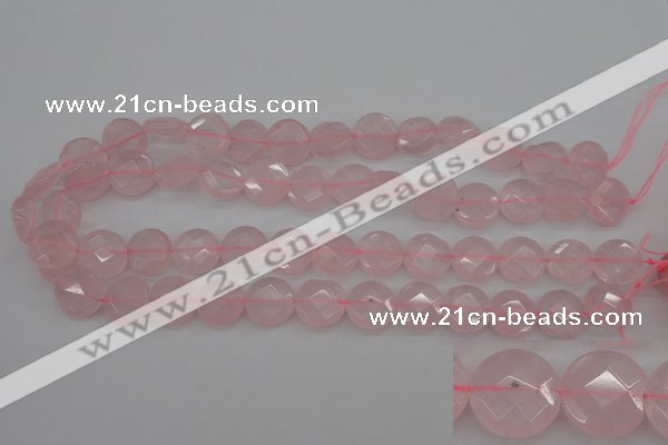 CRQ362 15.5 inches 15mm faceted coin rose quartz beads wholesale