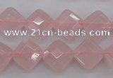 CRQ370 15.5 inches 12*12mm faceted diamond rose quartz beads