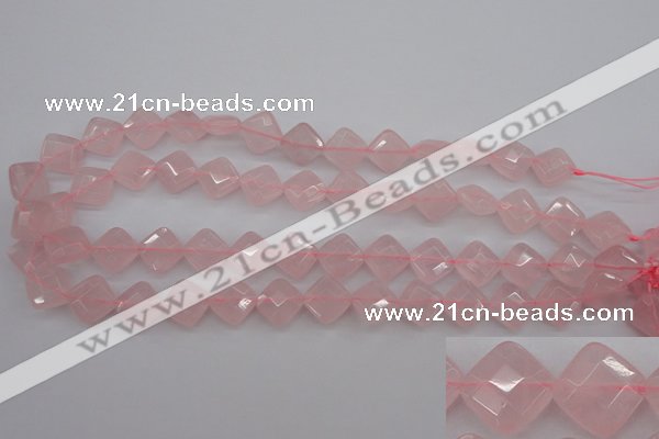 CRQ370 15.5 inches 12*12mm faceted diamond rose quartz beads