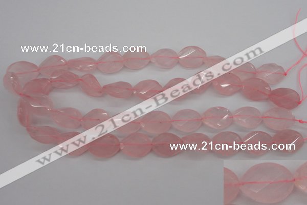 CRQ375 15.5 inches 15*20mm faceted & twisted oval rose quartz beads