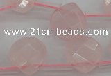 CRQ379 15.5 inches 10*10mm faceted briolette rose quartz beads