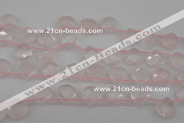 CRQ380 15.5 inches 13*13mm faceted briolette rose quartz beads