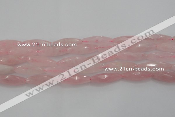 CRQ381 15.5 inches 10*30mm faceted rice rose quartz beads