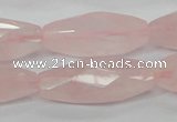 CRQ41 15.5 inches 14*32mm faceted rice natural rose quartz beads