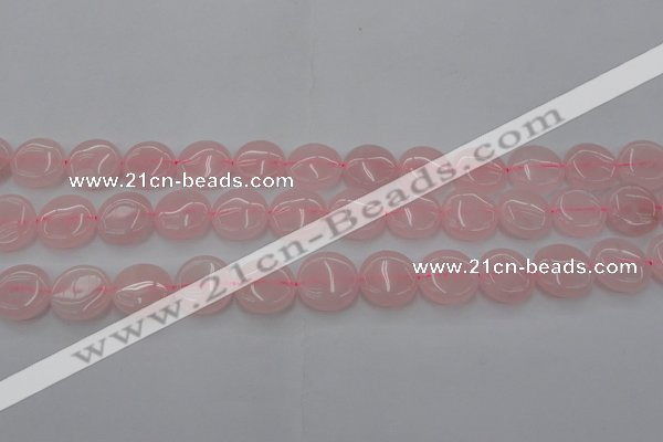 CRQ601 15.5 inches 12mm flat round rose quartz beads wholesale