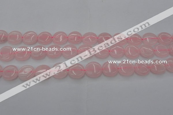 CRQ602 15.5 inches 15mm flat round rose quartz beads wholesale