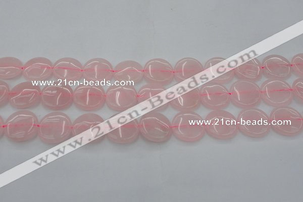 CRQ603 15.5 inches 18mm flat round rose quartz beads wholesale