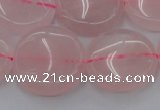 CRQ604 15.5 inches 20mm flat round rose quartz beads wholesale