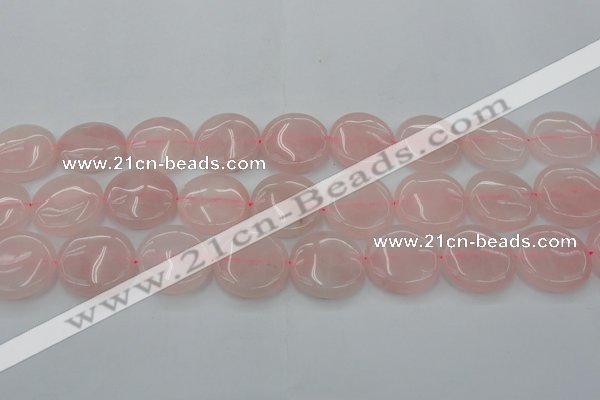 CRQ605 15.5 inches 25mm flat round rose quartz beads wholesale